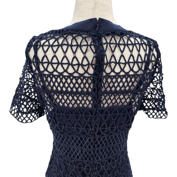Lucy Paris Womens Small Dress Embroidered Overlay In Navy Crochet Mini Cocktail - Picture 6 of 10